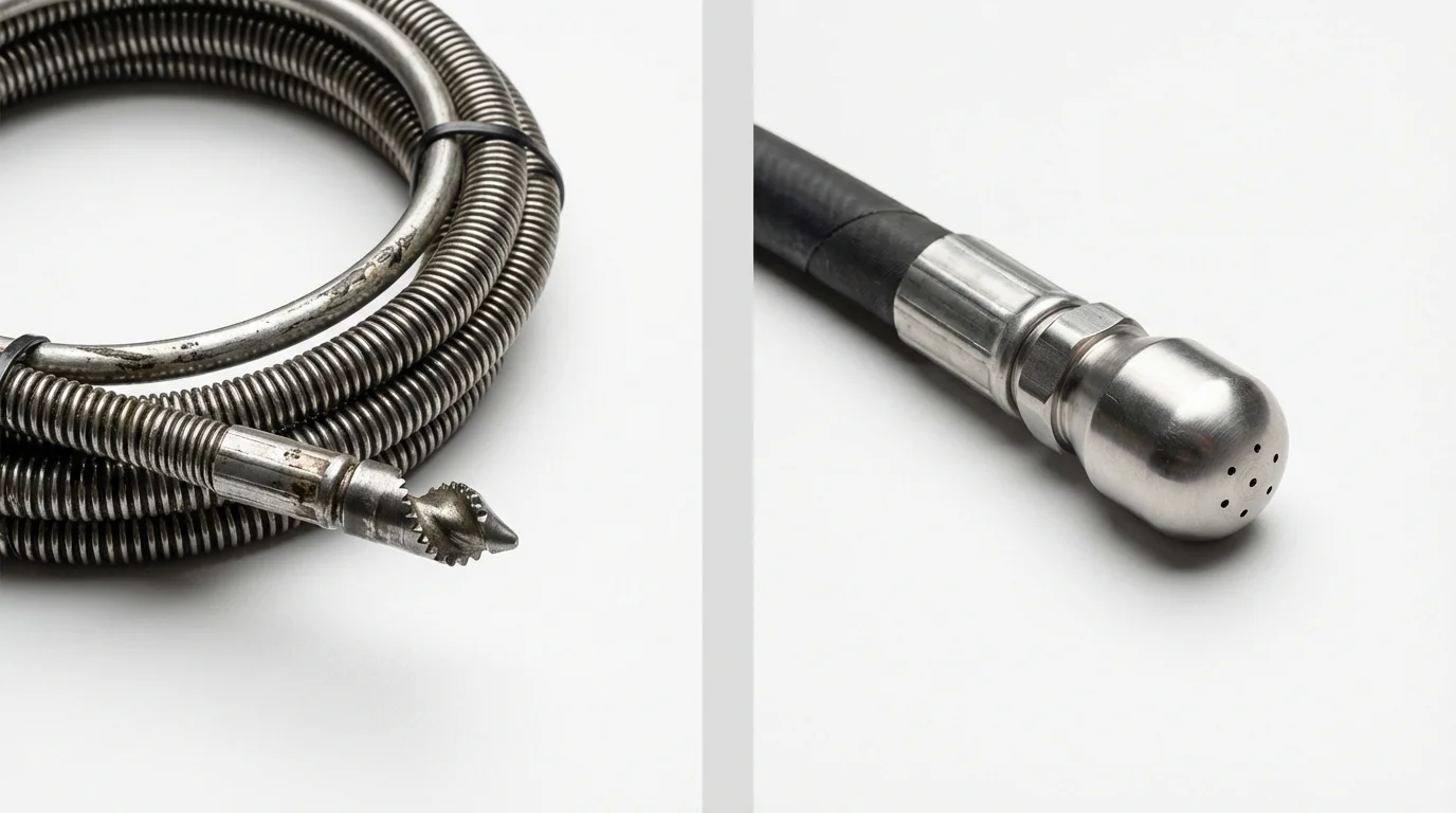 Drain snake cable and hydro jetting nozzle used for drain cleaning in Butte, MT