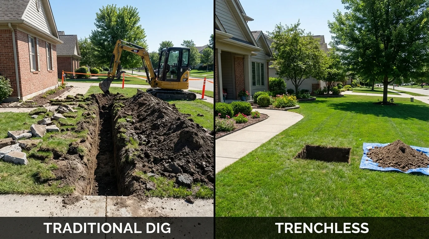 Trenchless sewer repair with minimal yard damage versus traditional excavation in Butte, MT